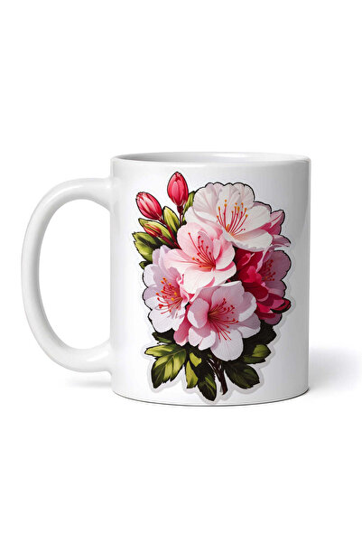OEM Cană albă personalizată, flori de azalee cu boboci, INOVATIX®. 330ml