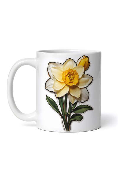 OEM Cană albă personalizată, floare de narcisă, INOVATIX®. 330ml