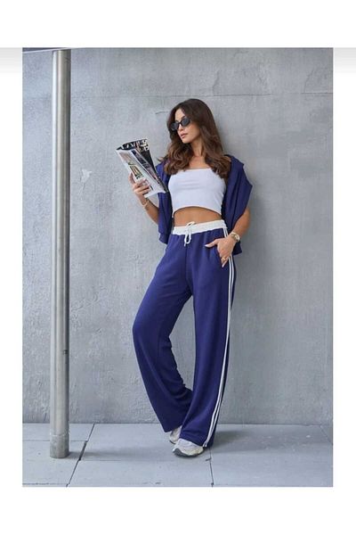 OYS Modal Fabric Palazzo Wide Leg Track Pants with Stripes on the Sides