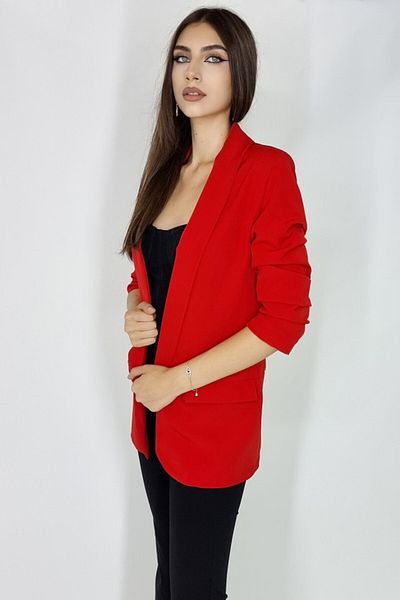 FashionForYou Alessia Casual Jacket, With Round Lapels And Decorative Pockets, Red, One Size S/m
