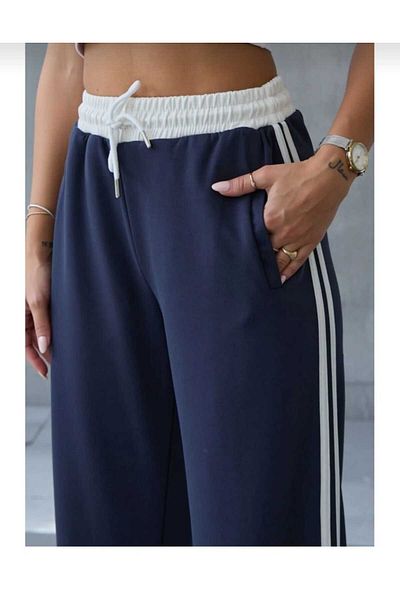 OYS Modal Fabric Palazzo Wide Leg Track Pants with Stripes on the Sides