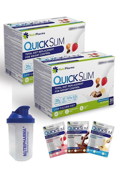 NUTRIPHARMA QUICK SLIM Quick Slim Diet Shake - 60 Sachets - High Protein Meal Powder - Shaker Gift