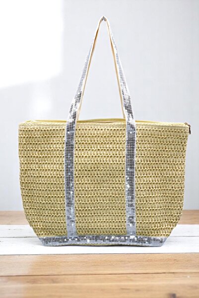 HFKY Women's Straw Bag. Beach Bag. Shoulder Bag. Sequin Straw Bag.