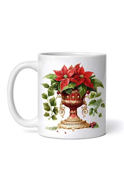 OEM Εξατομικευμένη Λευκή Κούπα, Χριστουγεννιάτικα Λουλούδια Dalia, Inovatix®....