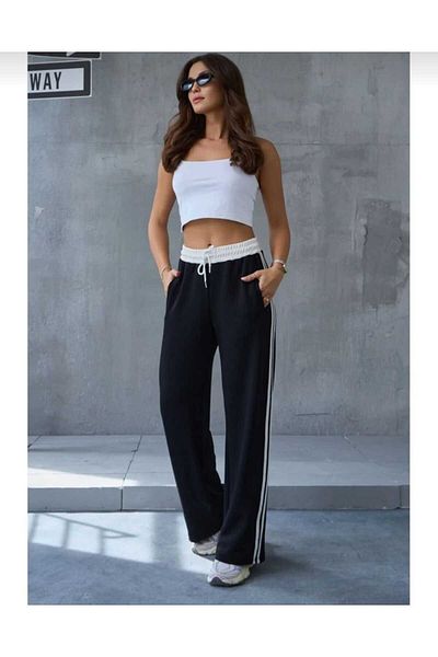 OYS Modal Fabric Palazzo Wide Leg Track Pants with Stripes on the Sides
