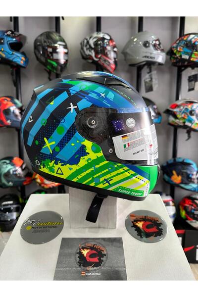 Sway SW 815K ALIEN Blue Green Full Face Çocuk Kaskı