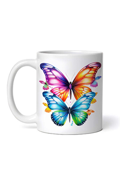 OEM Personalized White Mug, Rainbow Butterflies Natural, Inovatix®. 330ml