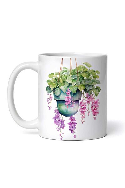 OEM Cană albă personalizată, Ghiveci suspendat cu orhidee roz, INOVATIX®. 330ml