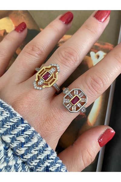 Pinery Jewels Emerald Baguette Stone Women's Ring with Adjustable Bottom
