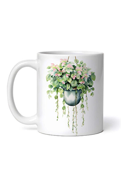 OEM Cană albă personalizată, Ghiveci suspendat cu flori roz și frunze verzi, ...