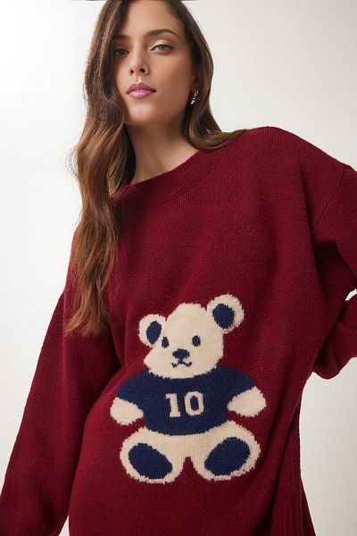 KURGAN TEKSTİL Teddy Bear Textured Crew Neck Soft Knitwear Sweater