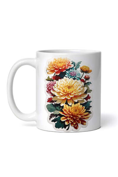 OEM Cană albă personalizată, flori de crizantemă, INOVATIX®. 330ml