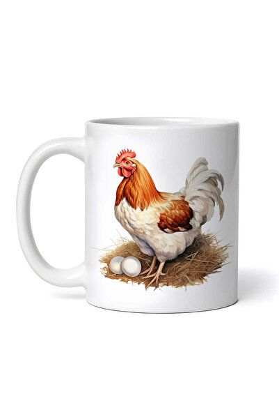 OEM Cană albă personalizată, Găină albă cu ouă, INOVATIX®. 330ml