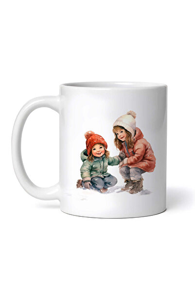 OEM Cană albă personalizată, Fetițe care se joacă în zăpadă, INOVATIX®. 330ml