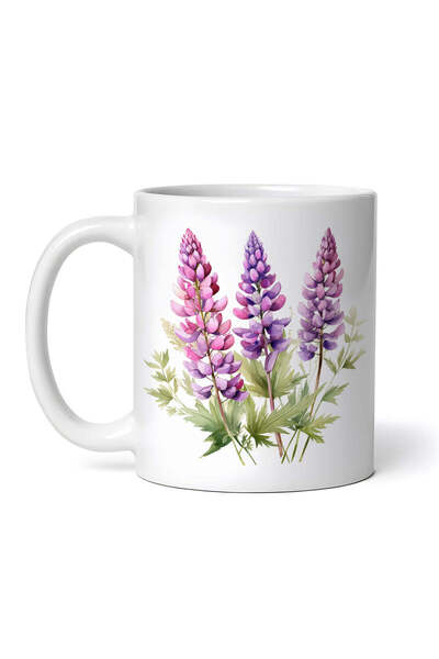 OEM Cană albă personalizată, flori de lupin mov și roz, INOVATIX®. 330ml