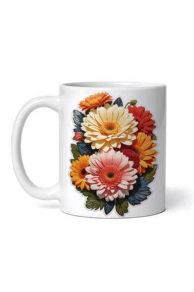 OEM Cană albă personalizată, flori de gerbera, INOVATIX®. 330ml