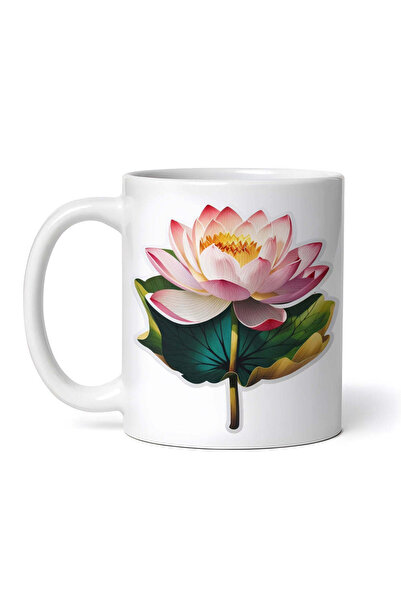 OEM Cană albă personalizată, floare de lotus cu frunze, INOVATIX®. 330ml