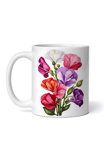 OEM Cană albă personalizată, flori de mazăre dulce cu muguri, INOVATIX®. 330ml