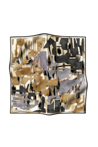 Vissona Γεωμετρικό μοτίβο 100% Twill Silk Grey-White Φουλάρι Φύλλων Φύλλων 90x90 Ράψιμο στο χέρι