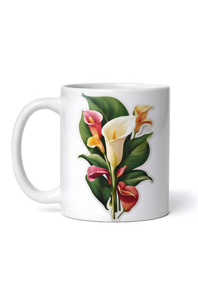 OEM Cană albă personalizată, crini cale cu frunze, INOVATIX®. 330ml