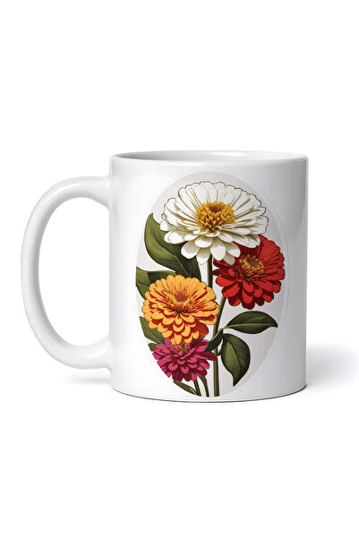 OEM Cană albă personalizată, flori de Zinnia, INOVATIX®. 330ml