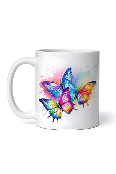 OEM Personalized White Mug, Rainbow Butterflies Sentimente, Inovatix®. 330ml