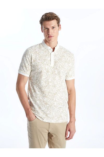 LC Waikiki Southblue Ecru Judge Collar Short Sleeve Patterned Men's T-Shirt