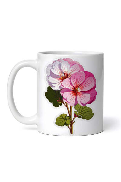 OEM Cană albă personalizată, flori de geranium, INOVATIX®. 330ml