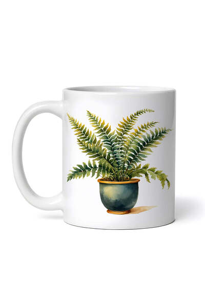 OEM Cană albă personalizată, Ghiveci verde cu ferigă, INOVATIX®. 330ml