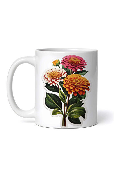 OEM Cană albă personalizată, flori de Zinnia, INOVATIX®. 330ml