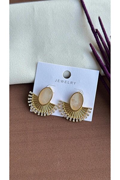 ŞİMŞEK BİJUTERİ Gold Detail Stone Colored Earrings