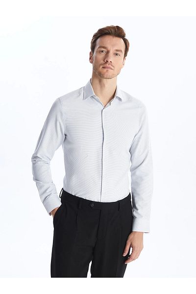 LC Waikiki Lcwaikiki Formal Grey Slim Fit Long Sleeve Dobby Men's Textured Shirt