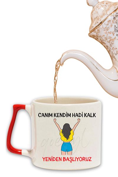 qoeuyl boutique Dear Myself, Let's Get Up, We'Ll Start over Printed Colorful Handled Modern Ceramic Motivational Mug