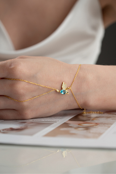 VAOOV 925 Ayar Gümüş Mavi Taşlı Arı Kuşu Şahmeran Bileklik