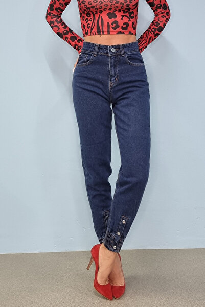 FashionForYou Blugi dama jogger, Malawi, cu talie inalta, Albastru