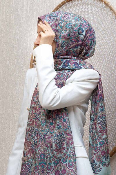 Vissona 100% Silk Etro Pattern Petrol Green - Ροζ Χρώμα 92x210 Σάλι