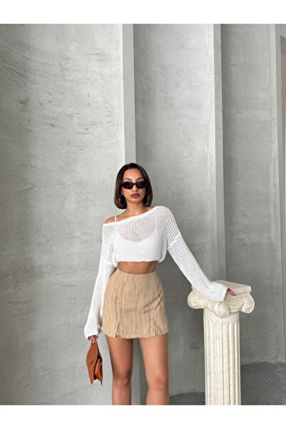 Miss Prova Розріз Деталь Міні-спідниця з суміші льону Mıssetk2640