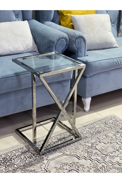 private house Silver clear glass steel tea table