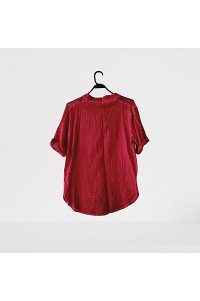 Namaste Vintage Burgundy Color Mesh Detailed Authentic Shirt/Blouse (100% Cotton-S/M)