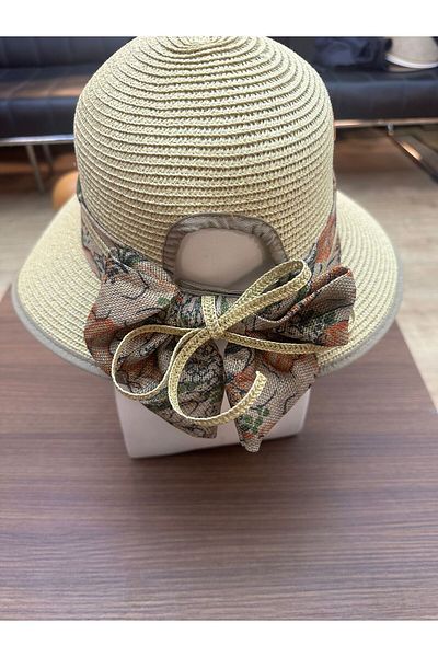 LAGRANZE Women's Scarf Detailed Straw Summer Wide Brim Beach Hat