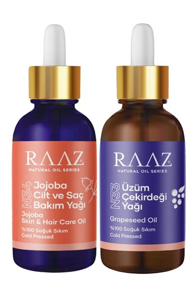 RAAZ Advantageous 2-Piece Oil Set – Jojoba Oil 50 ml Grape Seed Oil 50 ml 100% Pure Natural