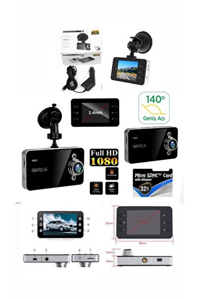 WASHA Araç İçi Kamera 2.4'' TFT Ekran 140° Geniş Açı 1080p Gece Görüşlü Uyuml...