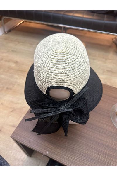 LAGRANZE Women's Scarf Detailed Straw Summer Wide Brim Beach Hat