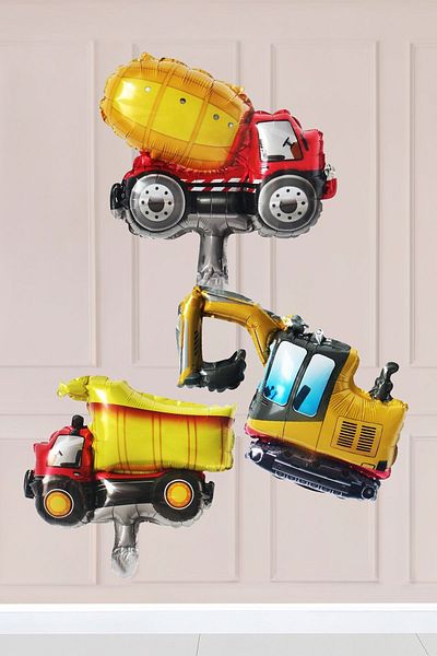 Atölye Mi 3Pcs Construction Foil Balloon Scoop Truck Mixer Foil Balloon