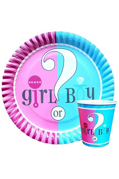 CUGY Sex Reveal Baby Shower Set of 8 Plates and Cups