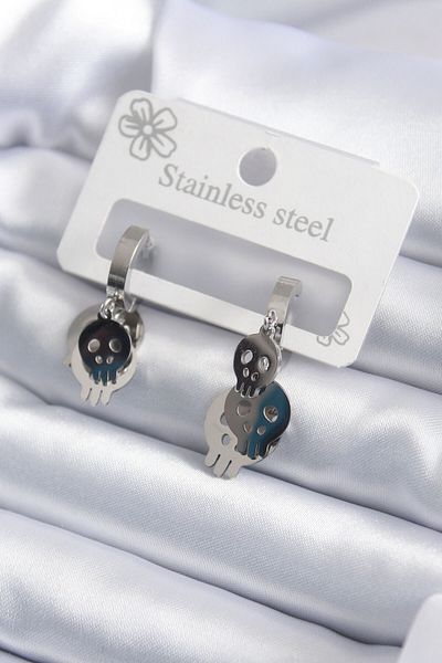 Skygo 316L Steel Silver Color Dangle Skull Model Women's Earrings - TJ-BKP7922