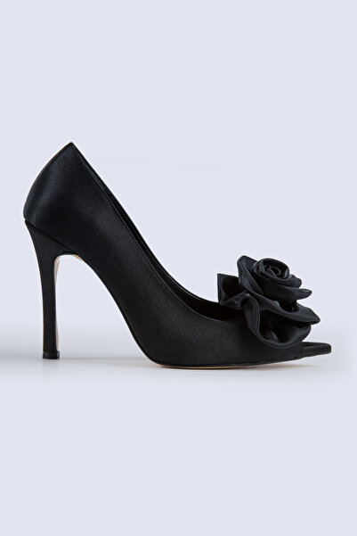 Tacchi Aurora Önü Güllü Burnu Açık Siyah Topuklu Ayakkabı