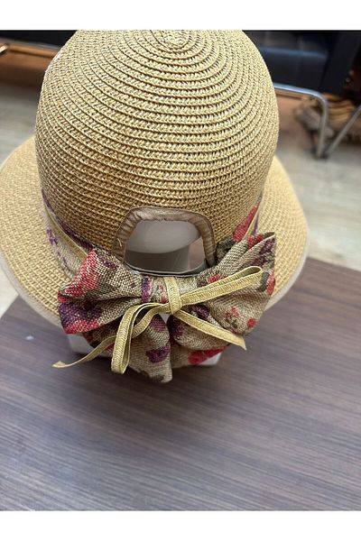 LAGRANZE Women's Scarf Detailed Straw Summer Wide Brim Beach Hat