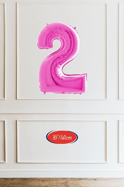 Atölye Mi 2 Years Old Pink Balloon 16 Inch Pink Number Balloon