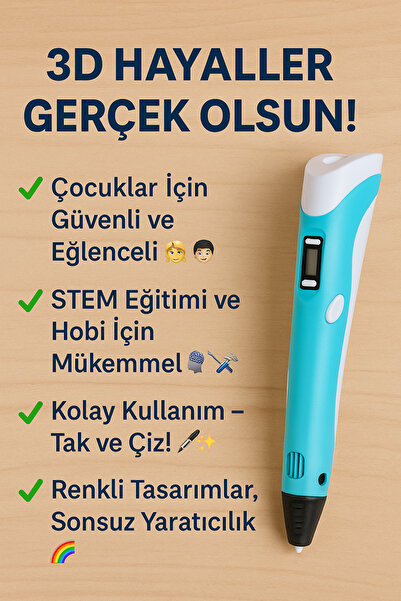 KARAASLAN “3d Printing Pen”3d Pen Baskı Kalemi Yazıcı ✏️printer 3 Renk Filame...